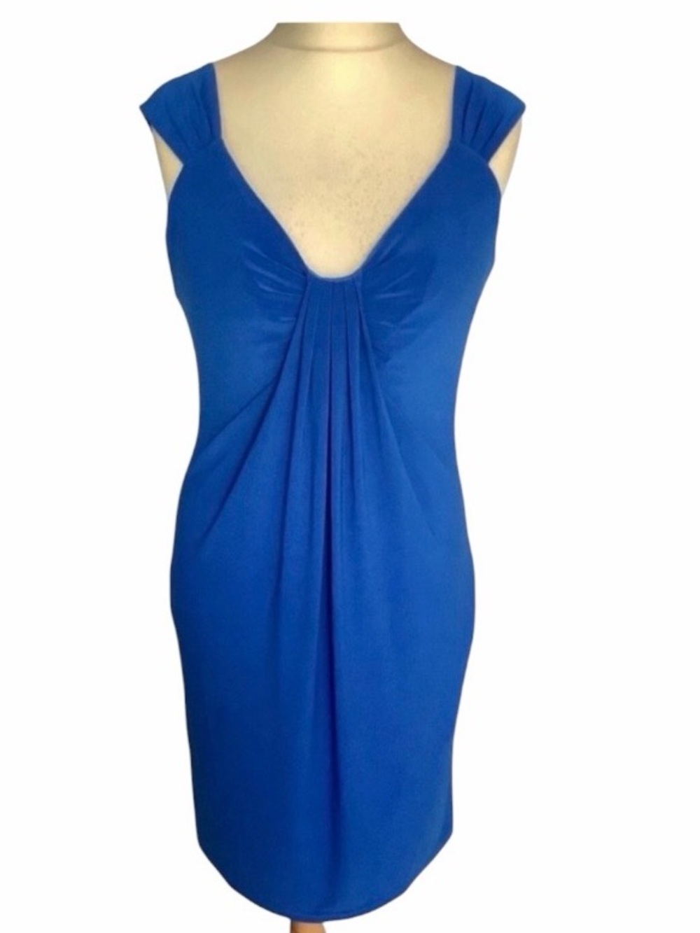 Joseph Ribkoff Cobalt Blue Ruched Cocktail Dress Low Back Wedding Guest Size 6
